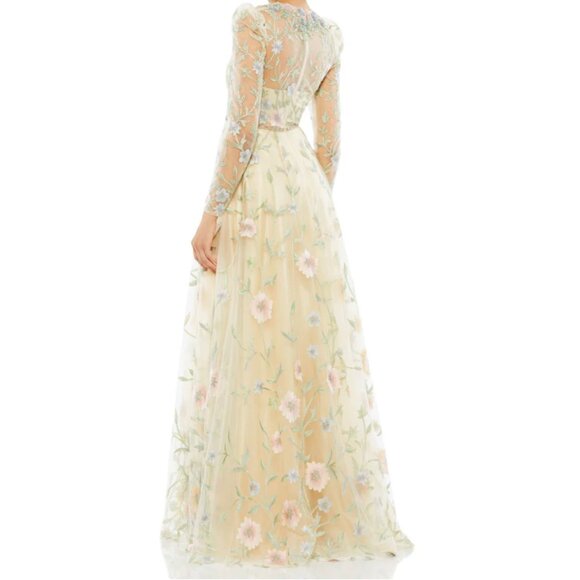 Mac Duggal Floral Embroidered Cream Dress - Picture 2 of 7